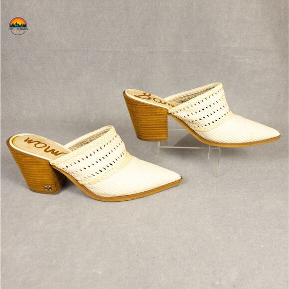 Sam Edelman Lillianna Mule Cuban Heels Ivory Leather Pointed Toe Women's Size 9 - Picture 4 of 13